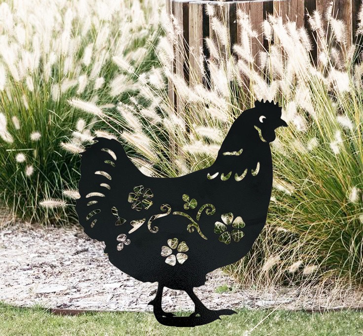 Çiçekli Horoz Metal Silueti